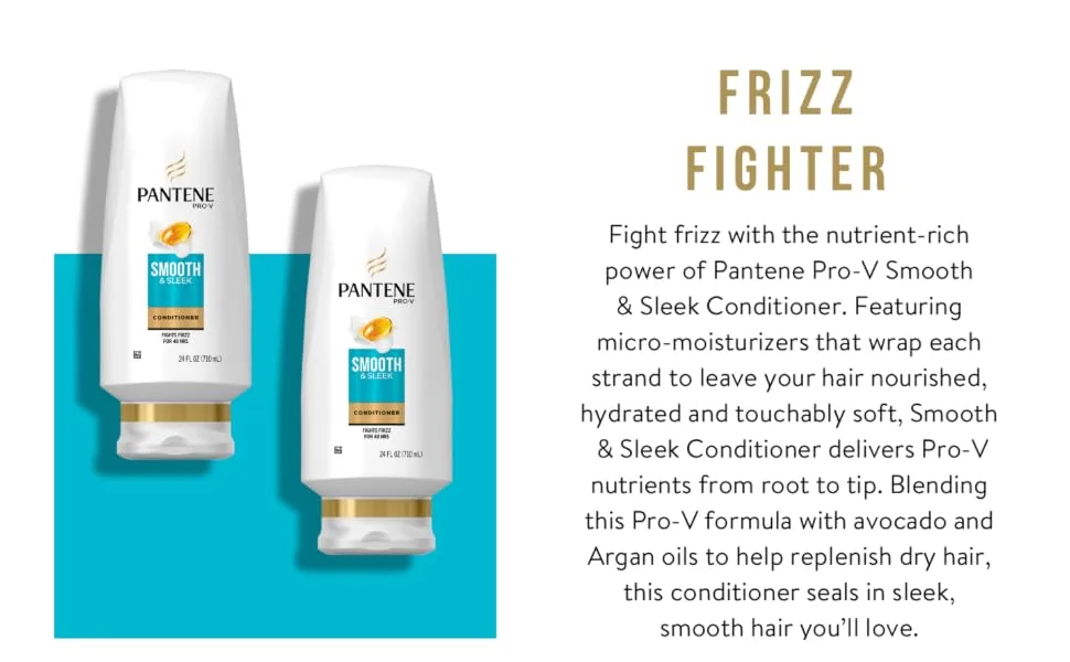 Pantene Pro-V Smooth & Sleek Conditioner 12 fl oz (355 ml) - Smooth and sleek conditioner restores hydration conditioning pantene vitamins hair avocado argan oil
