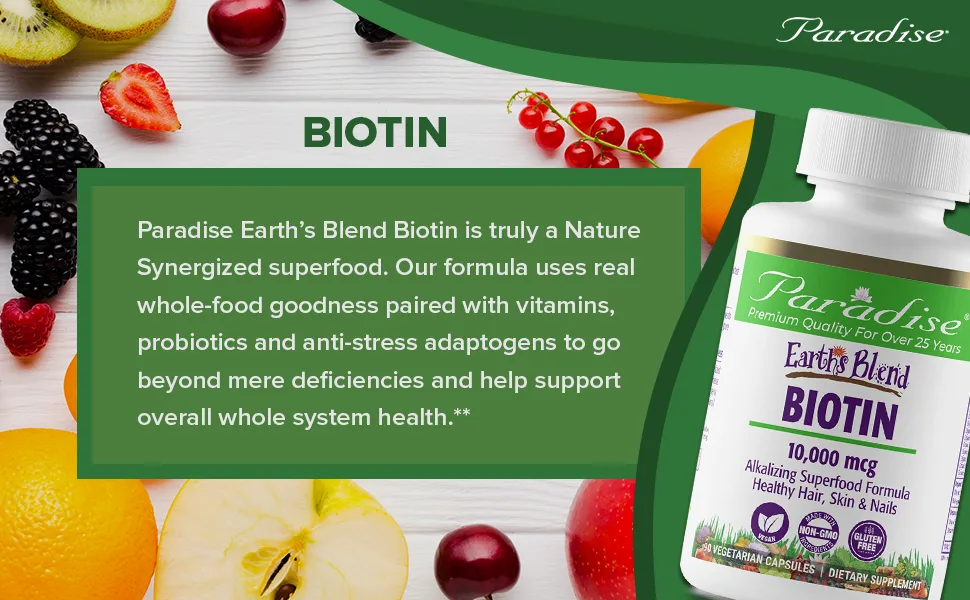 Paradise Herbs Earth's Blend Biotin 10000 mcg 90 Vegetarian Capsules - Paradise Herbs