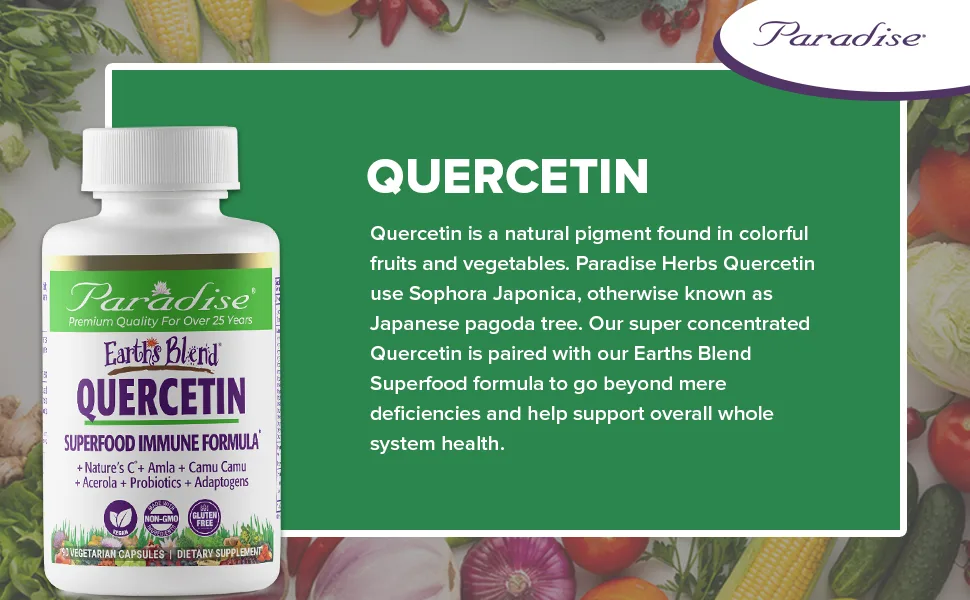 Paradise Herbs Earth's Blend Quercetin Superfood Immune Formula 90 Vegetarian Capsules - Paradise Herbs