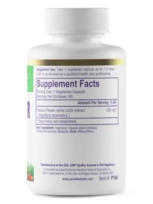 Paradise Herbs European Passion Flower 60 Vegetarian Capsules - Paradise Herbs