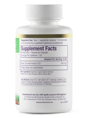 Paradise Herbs Green Tea 120 Vegetarian Capsules - Paradise Herbs