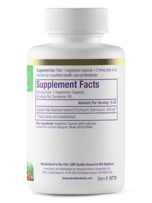 Paradise Herbs Holy Basil 60 Vegetarian Capsules - Paradise Herbs