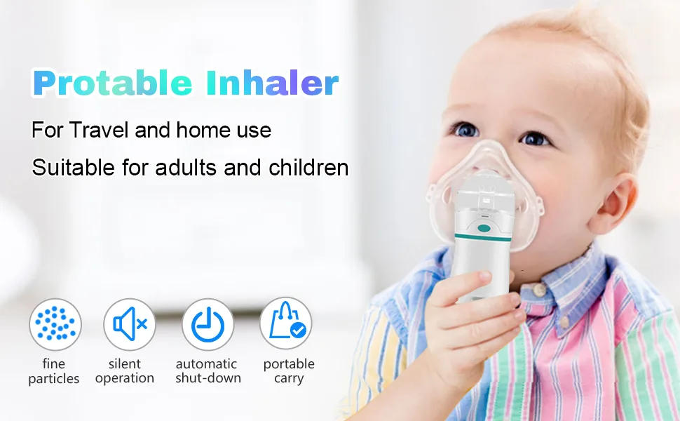 Portable Nebulizer with 3 Adjustable Speed, for Adults and Kids, Handheld Nebulizer for Breathing Problems, with Automatic-Cleaning, Laser Ultrafine Mesh Making, Effective for Home use - Nebulizer