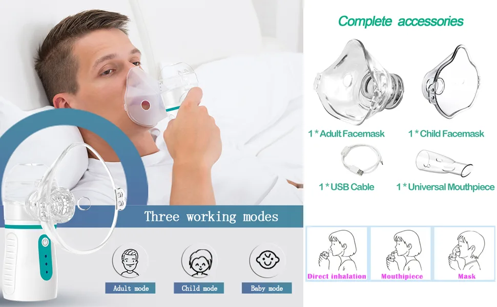 Portable Nebulizer with 3 Adjustable Speed, for Adults and Kids, Handheld Nebulizer for Breathing Problems, with Automatic-Cleaning, Laser Ultrafine Mesh Making, Effective for Home use - Nebulizer for adults and kids
