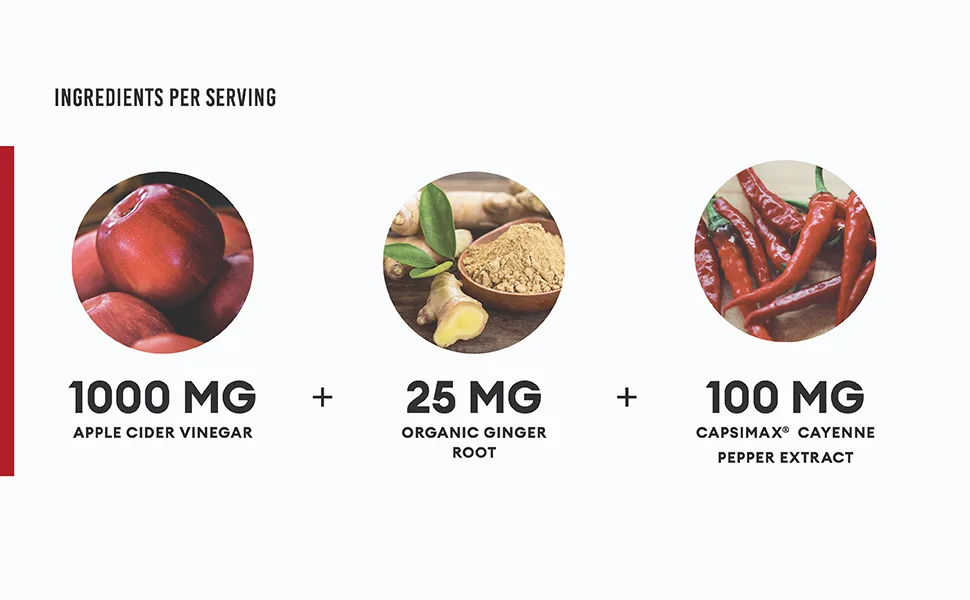 Physician's Choice Apple Cider Vinegar - 60 Capsules - ingredients per serving peppers capsimax ginger apple cider vinegar
