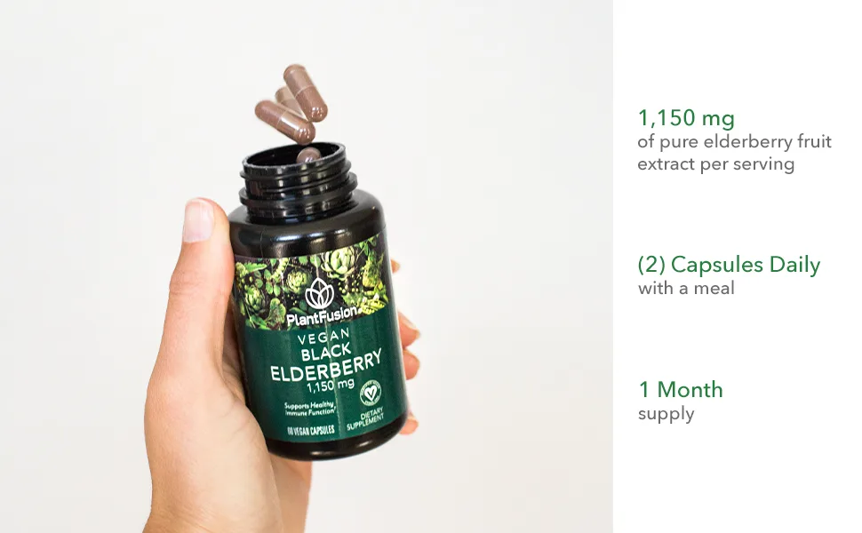PlantFusion Vegan Black Elderberry 1150 mg 60 Vegan Capsules - elderberry