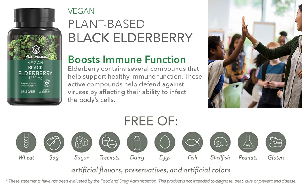 PlantFusion Vegan Black Elderberry 1150 mg 60 Vegan Capsules - elderberry about