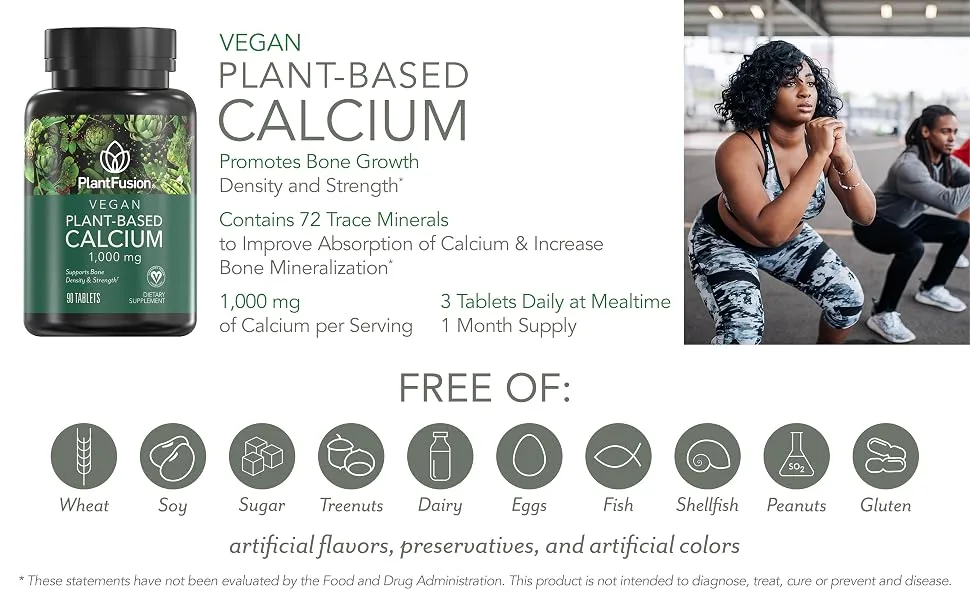 PlantFusion Vegan Planet-Based Calcium 1000 mg 90 Tablets - calcium about