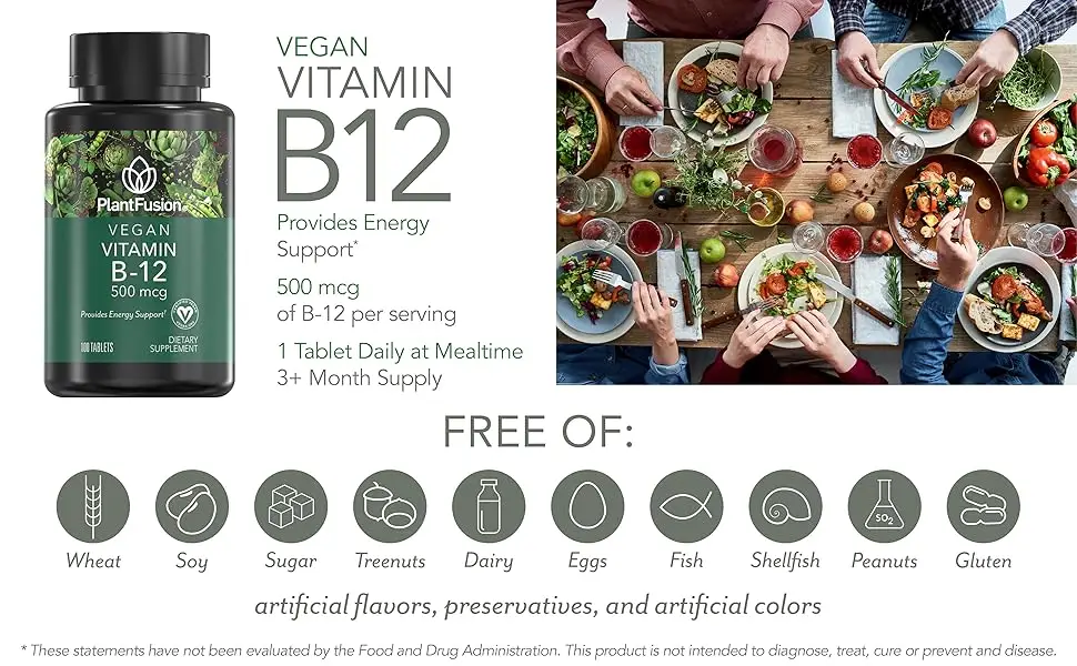 PlantFusion Vegan Vitamin B-12 500 mcg 100 Tablets - vitamin b12