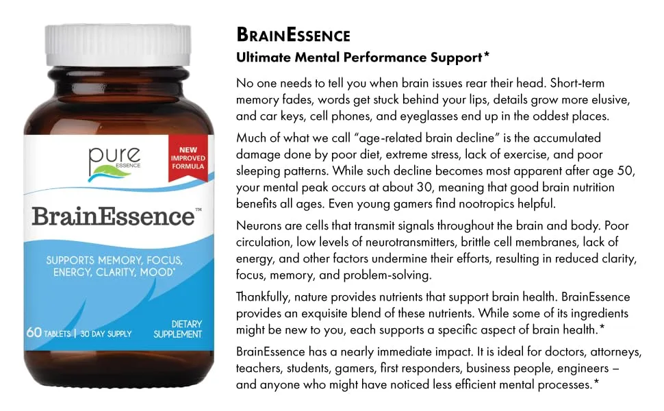 Pure Essence BrainEssence 60 Tablets - BrainEssence: Ultimate mental performance support