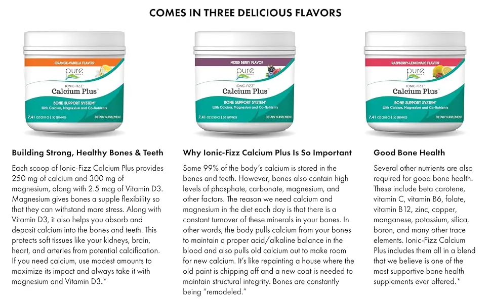 Pure Essence Ionic-Fizz Calcium Plus Mixed Berry 14.82 oz (420 g) - Helps build strong healthy bones and teeth