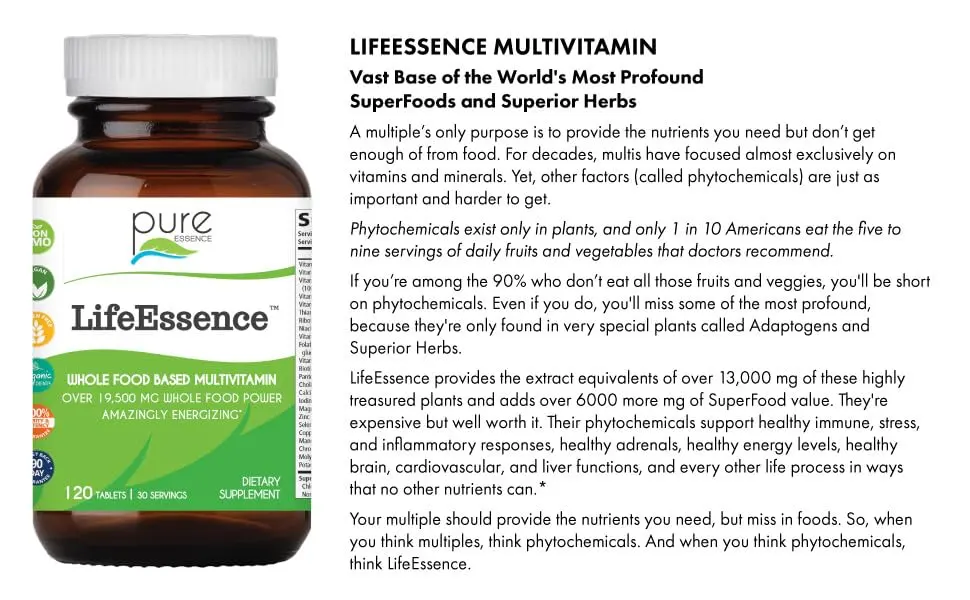Pure Essence LifeEssence 120 Tablets - minerals maintain proper acid alkaline balance blood calcium teeth kidney brain soft tissues