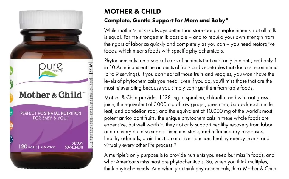 Pure Essence Mother & Child 120 Tablets - Mother & Child: Complete, gentle support for mom and baby