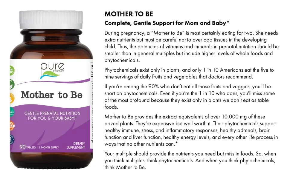 Pure Essence Mother To Be 90 Tablets - complete, gentle support for mom and baby, phytochemicals