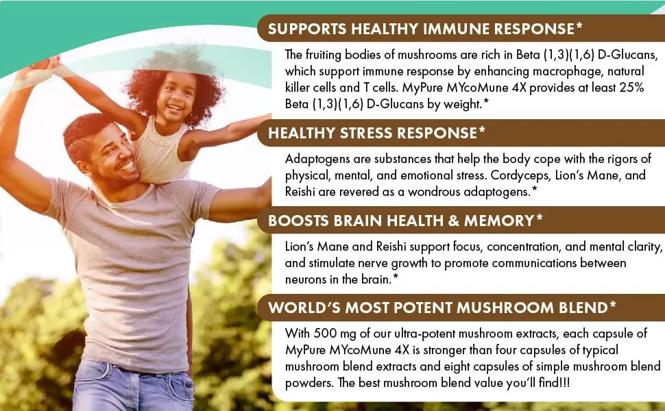 Pure Essence MyPure MYcoMune 4X 60 Vegi-Caps - Great for immune support, stress, memory health,
