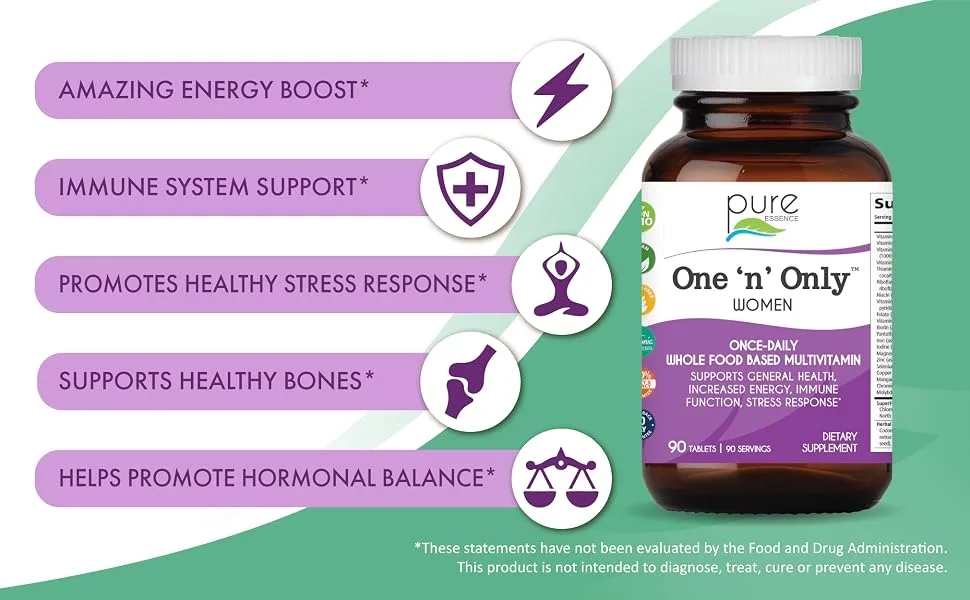 Pure Essence One 'n' Only Women 90 Tablets - Amazing energy boost, immune system support, healthy stress response, bone support, hormonal balance