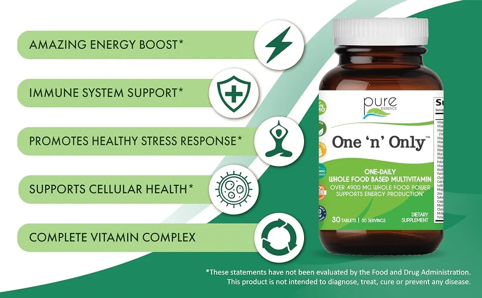 Pure Essence One 'n' Only 30 Tablets - Energy boosting, immune system support, healthy stress response, cellular health