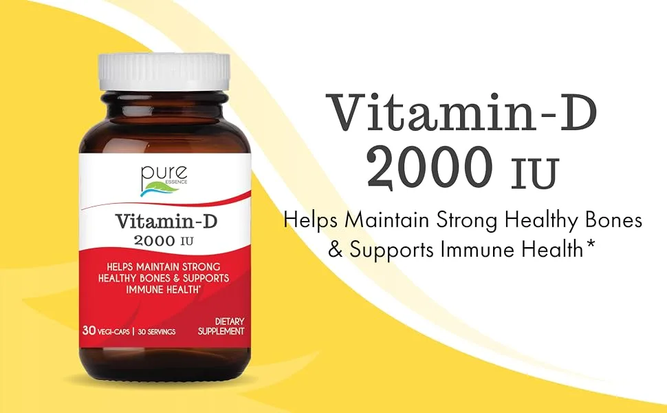 Pure Essence Vitamin-D 2000 IU 30 Vegi-Caps - Vitamin D 2000 IU - helps maintain strong healthy bones and support immune health