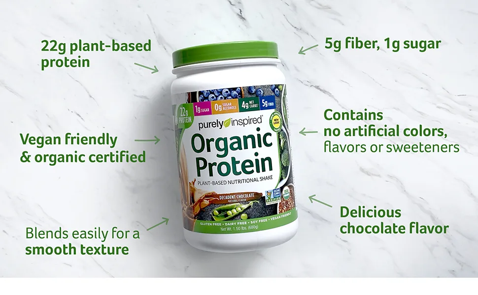 Purely Inspired Organic Protein Plant-Based Nutrition Decadent Chocolate 1.5 lbs (680 g) - Organic Protein Chocolate