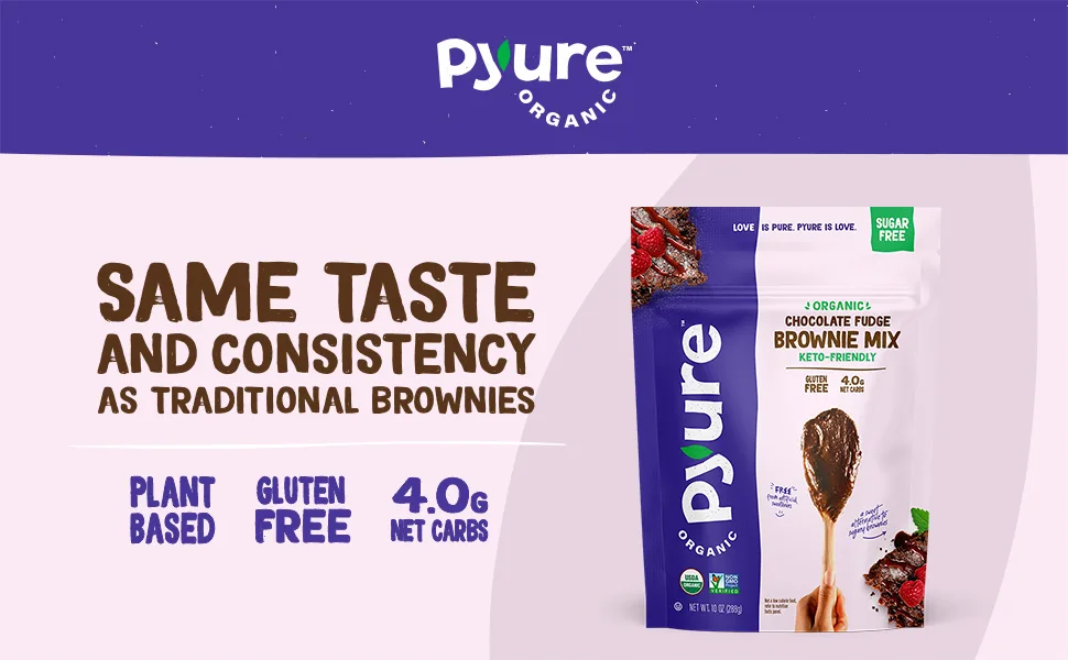 Pyure Organic Bakeable Sugar-Free Cookie Mix Chocolate Chip 12.9 oz (368 g) - Pyure Organic Chocolate Fudge Brownie Mix. Same taste and consistency as traditional brownies.