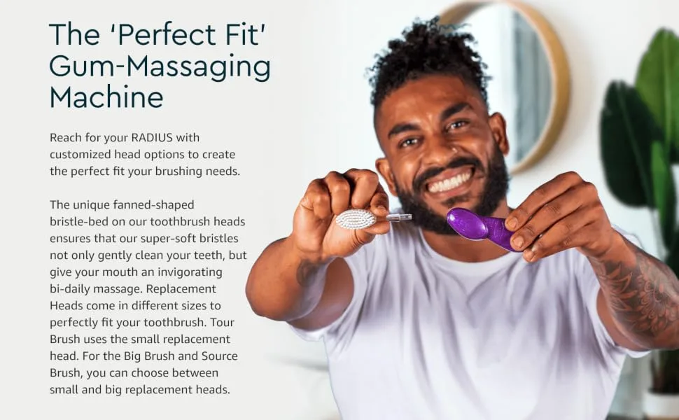 RADIUS Big Brush Head Replacement Soft Left/Right Hand 2 Pack - Radius Replacement Head Toothbrush