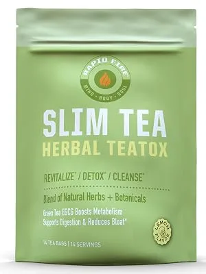 RAPIDFIRE SlimTea 14 Day Herbal Teatox Matcha Tea Real Lemon Flavor 14 Tea Bags - slim tea detox herbs