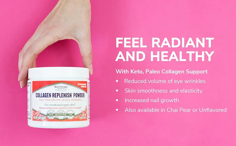 ReserveAge Nutrition Collagen Replenish Powder with Hyaluronic Acid & Vitamin C 2.75 oz (78 g) - collagen replenish powder
