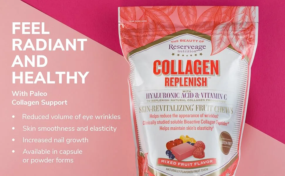 ReserveAge Nutrition Collagen Replenish Mixed Fruit Flavor 60 Soft Chews - chews