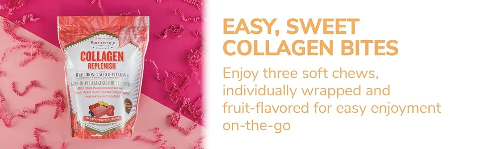 ReserveAge Nutrition Collagen Replenish Mixed Fruit Flavor 60 Soft Chews - collagen chews