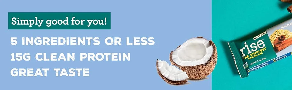 Rise Bar THE SIMPLEST PROTEIN BAR Chocolatey Coconut 12 Bars 2.1 oz (60 g) Each - pea protein, protein bar