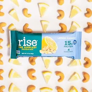 Rise Bar THE SIMPLEST PROTEIN BAR Lemon Cashew 12 Bars 2.1 oz (60 g) Each - pea protein, protein bar