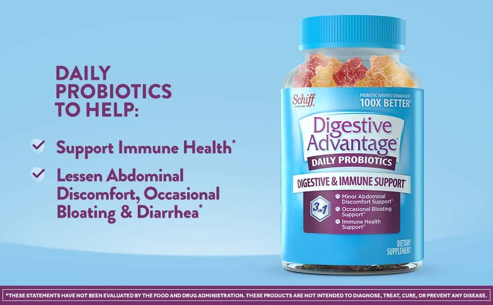 Schiff Digestive Advantage Daily Probiotic Gummies Natural Fruit Flavors 80 Gummies - Digestive Daily Probiotics Digestive And Immune Support Gummies