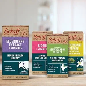 Schiff Elderberry Extract & Vitamin C 60 Chewable Tablets - Valerian Root & Hops Flower, Biotin + Vitamin C, Elderberry Extract & Ashwagandha Extract