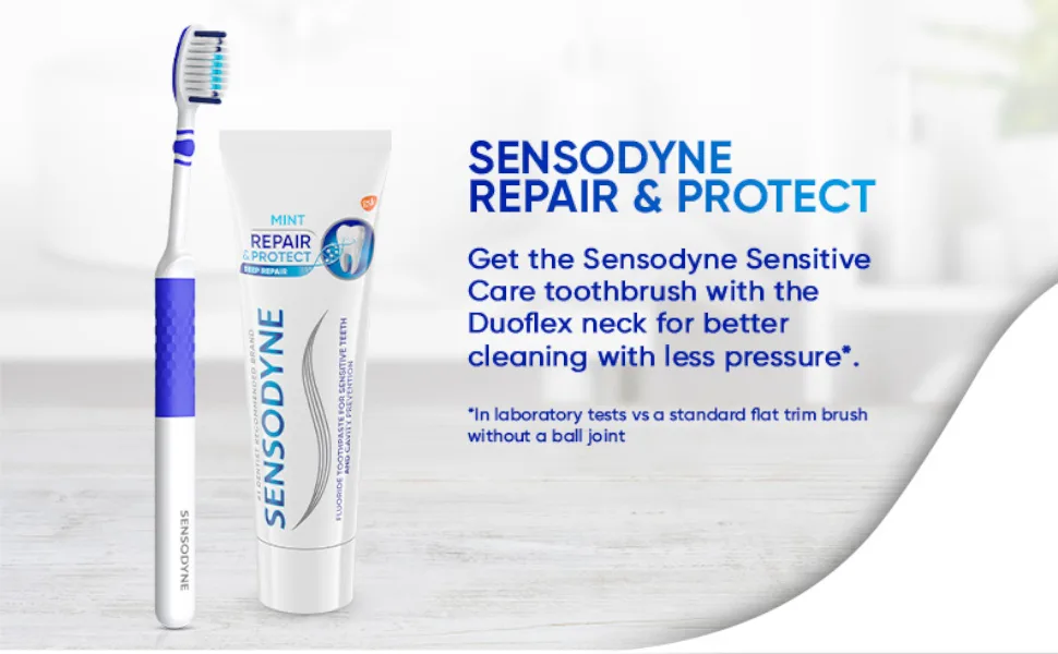 Sensodyne Repair & Protect Toothpaste with Fluoride 3.4 oz (96.4 g) - Sensodyne Sensitive Care Toothbrush