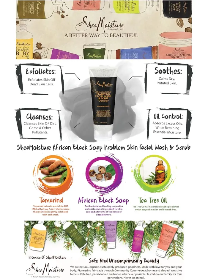 SheaMoisture Clarifying Facial Wash & Scrub African Black Soap  4 oz (113 g) - product information 2