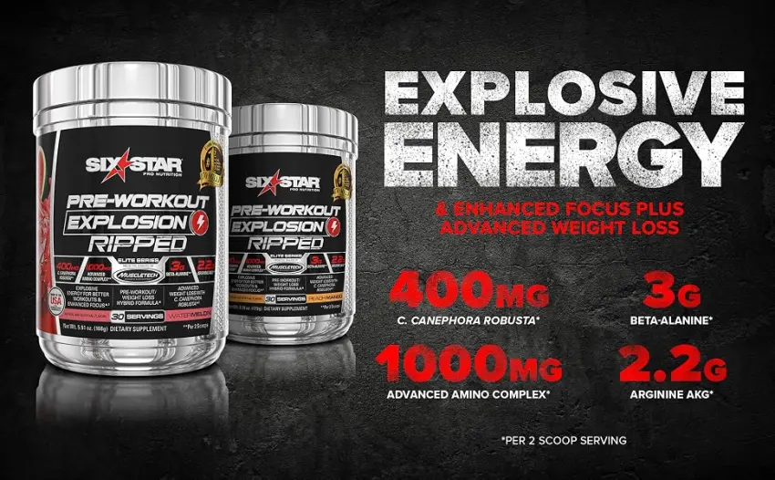 Six Star Elite Series Pre-Workout Explosion Ripped Peach Mango 6.10 oz (173 g) - Explosive Energy