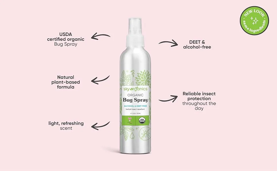 Sky Organics Organic Bug Spray 4 fl oz (118 ml) - plant based bugs spray msoquitos.spray outdoors mist camping essentials flies spray anti flies