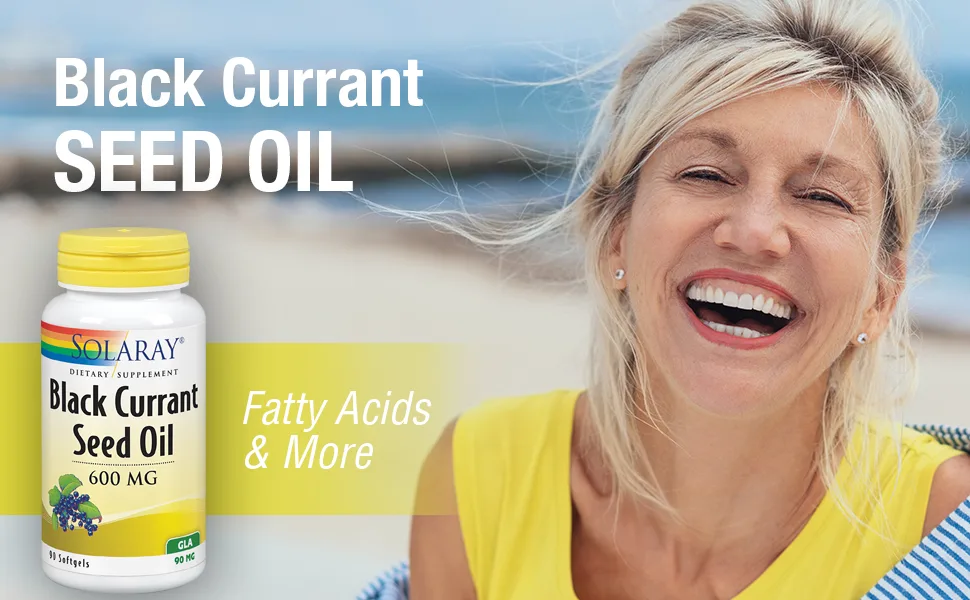 Solaray Black Currant Seed Oil 600 mg 90 Softgels - Solaray Black Currant Seed Oil 600 mg Gamma Linolenic Acid Skin Hair Joints Vascular Immune 90 CT