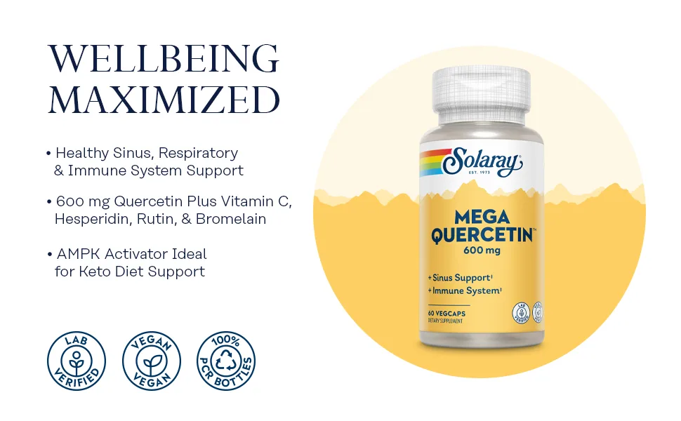 Solaray Mega Quercetin 60 VegCaps - Quercetin Quercetin with bromelain Quercetin rutin Quercetin complex