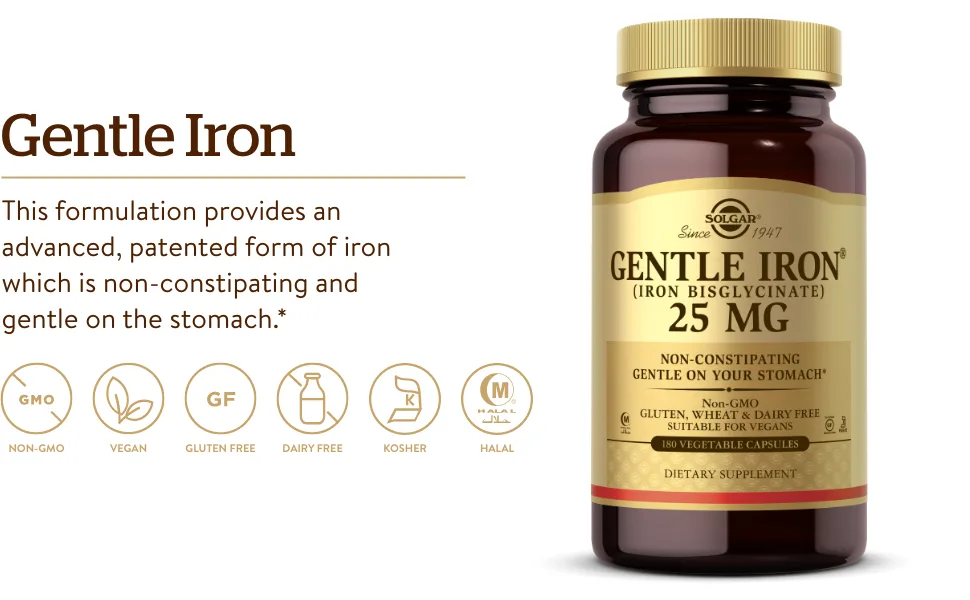 Solgar Gentle Iron 25 mg 180 Vegetable Capsules - Gentle Iron Fomulation