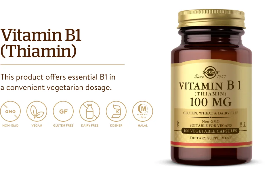 Solgar Vitamin B1 100 mg 100 Vegetable Capsules - Solgar