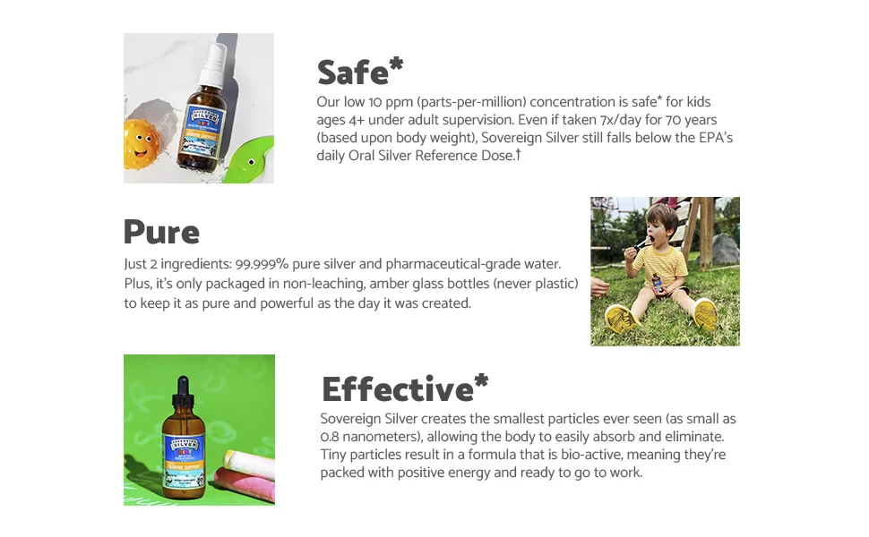 Sovereign Silver Kids Bio-Active Silver Hydrosol Daily Immune Support Spray Ages 4+ 10 PPM 2 fl oz (59 ml) - safe kids drops