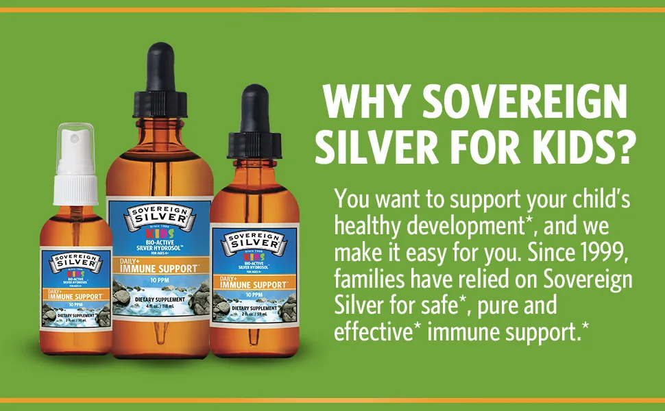 Sovereign Silver Kids Bio-Active Silver Hydrosol Daily Immune Support Spray Ages 4+ 10 PPM 2 fl oz (59 ml) - sovereign silver