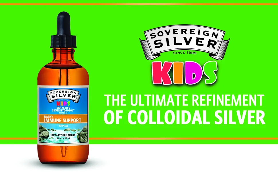 Sovereign Silver Kids Bio-Active Silver Hydrosol Daily Immune Support Ages 4+ 10 PPM 4 fl oz (118 ml) - colloidal silver for kids