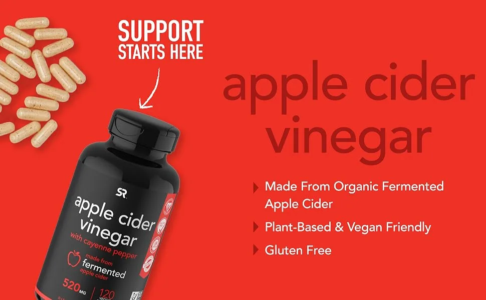 Sports Research Apple Cider Vinegar with Cayenne Pepper 500 mg 120 Veggie Capsules - weight loss