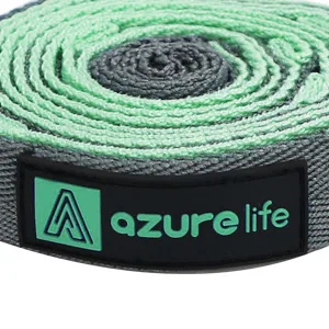 A AZURELIFE Premium Durable Cotton Stretch Non-Elastic Yoga Strap for Stretching - Green-12 loops - GREEN STRETCH STRAP
