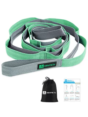 A AZURELIFE Premium Durable Cotton Stretch Non-Elastic Yoga Strap for Stretching - Green-12 loops - STRETCH STRAP