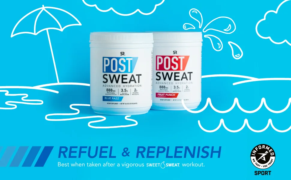 Sports Research Post-Sweat Advanced Hydration Blue Razz 16.4 oz (465 g) - post sweat amino acids creatine
