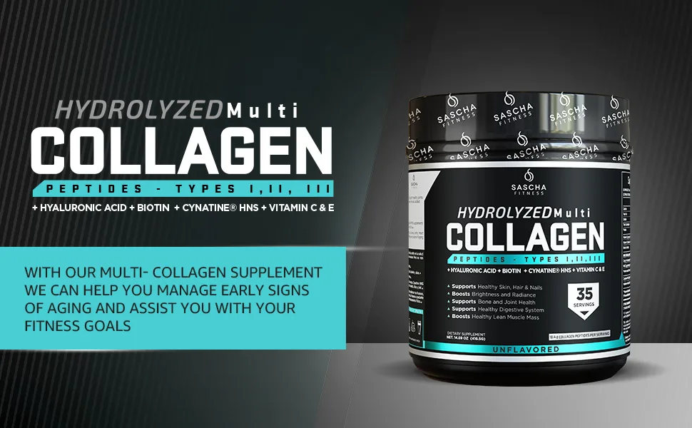 SASCHA FITNESS Hydrolyzed Multi Collagen - Unflavored - 14.69 Oz. - Hydrolyzed Multi Collagen