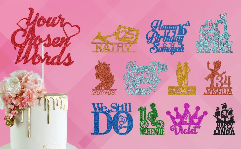 Personalize Pro Cake Topper Personalised Happy Birthday Cake Decorations Double Sided Glitter Cake Toppers With 1st 10th 13th 16th 18th 20th 21st 30th 50th 70th Any Name or Any Age Black - Happy Birthday Cake Topper